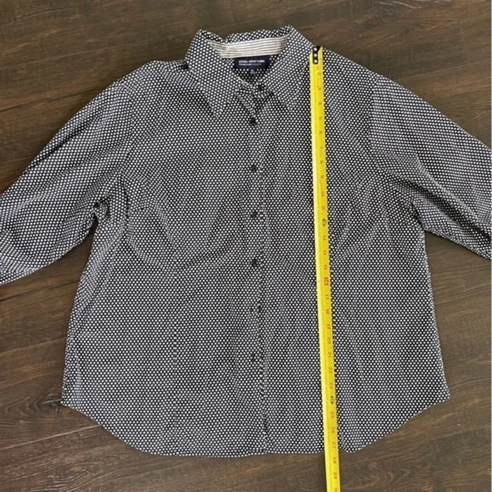 JONES NEW YORK‎ Black White Polka Dot Button Down Top Cotton Preppy Size 2X